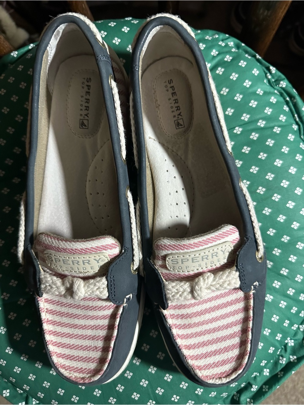 Sperry Navy & Pink Striped Canvas Boat Shoes